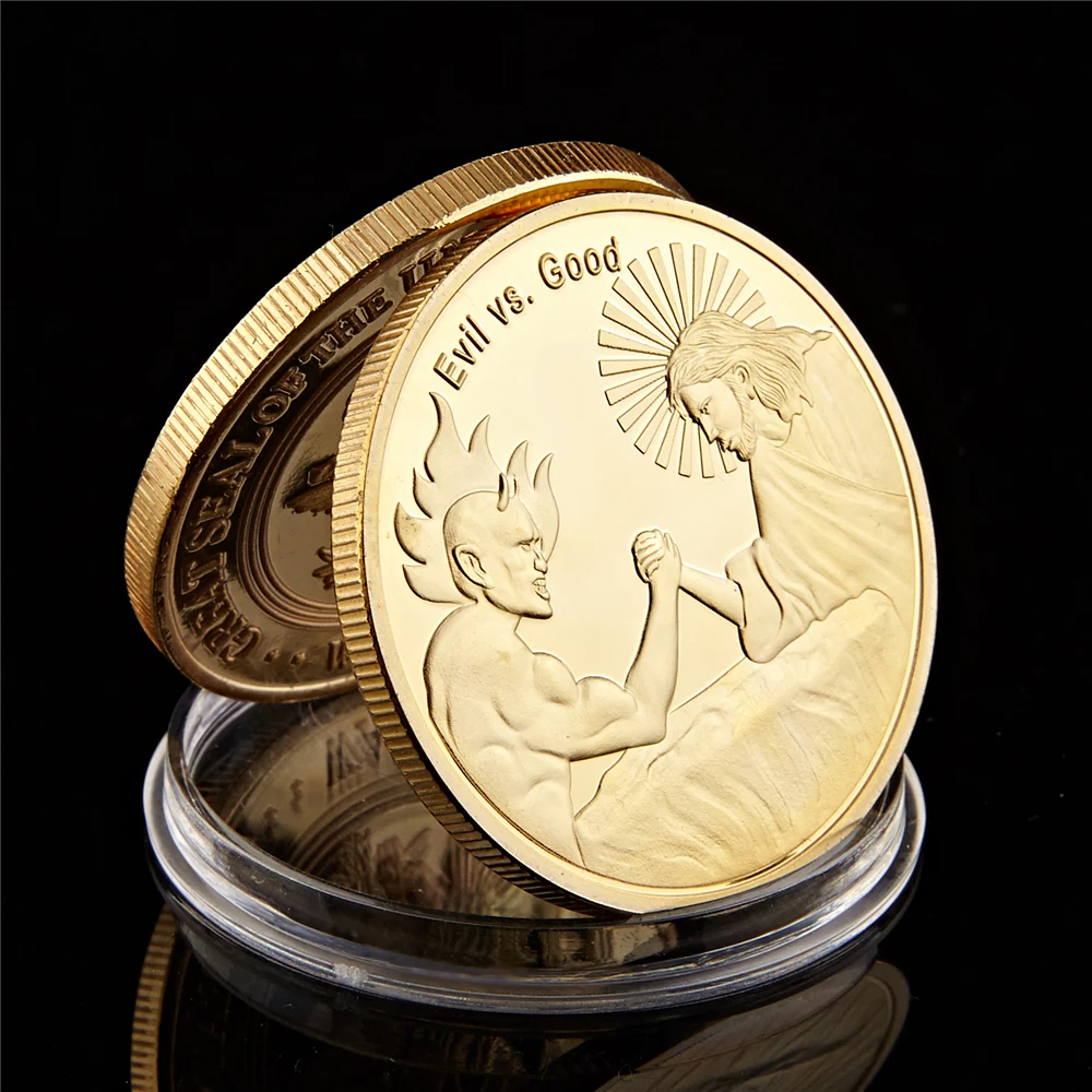 USA In God We Trust God Jesus Vs Evil Satan Christ Coin American Souvenir Coin Collection