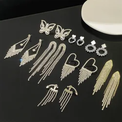 New Long Crystal Tassel Earrings For Women Jewelry 2023 Trending Exaggerated Luxury Zircon Butterfly Heart Women's Drop Earrings