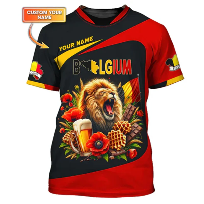 Belgium Custom Name Jersey T-shirt For Men 3D Print Lion Pattern Funny Short Sleeve T Shirts Unique Personality O Neck Tee Top