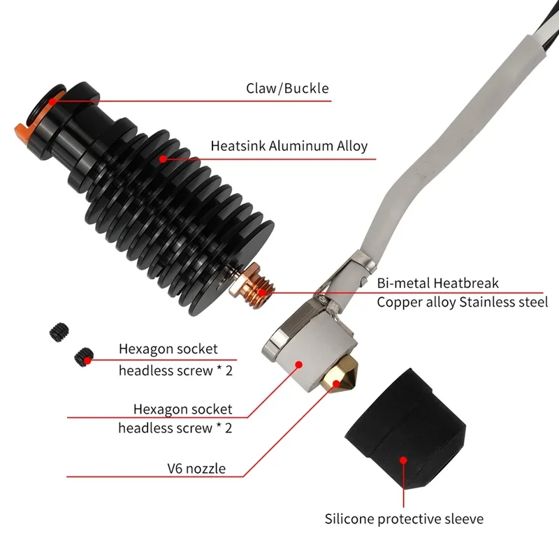 Głowica drukująca E3D V6 Hotend 24V 50W z ceramicznym rdzeniem grzewczym do drukarek 3D Voron 2.4, Prusa DDB Extruder, Ender 3, CR10, MK3S, J-head — zdjęcie produktu 6