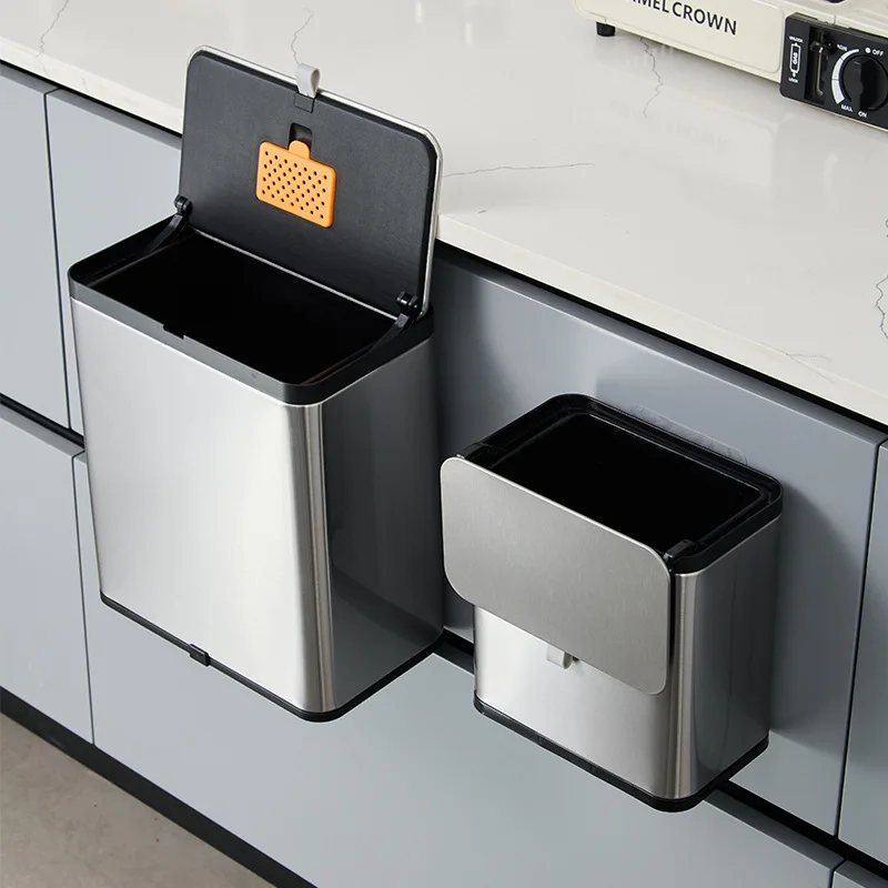

Мусорный бак из нержавеющей стали 2025 — настенный мусорный бак для кухни/ванной комнаты с крышкой, компактная подвесная трубка для хранения мусора