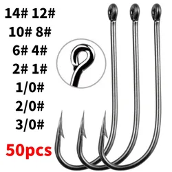 50pcs Long Shank Fishing Hooks Saltwater Fresh Water Circled Fishhooks High Carbon Steel Having Barbs Offshore Angling Lure