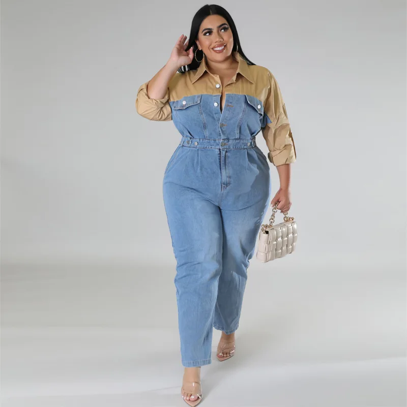 

218272 Large Women's Denim Color Contrast Jumpsuit New Factory