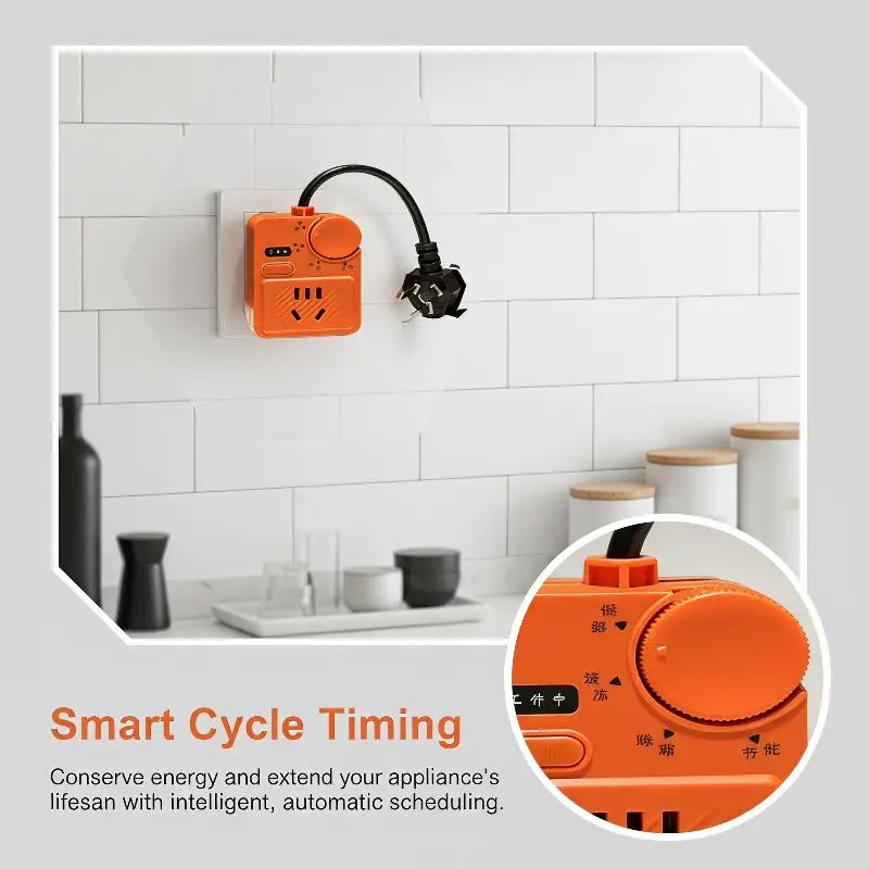 Orange Adjustable Voltage Regulator Power Socket With Control Knob Overload Protection For Home Office Dorm Use