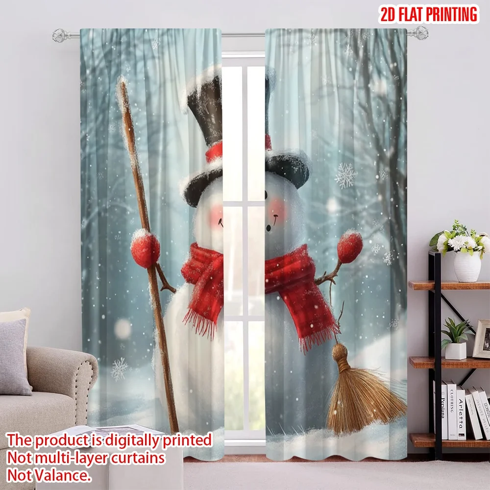 

2pcs 2D flat printing Merry Christmas Popular Curtains Christmas snowman3 100% Polyester Without Electricity Holiday Decorations