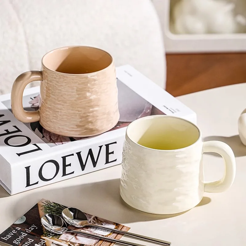 2025 Sophistication Niche High-Aesthetic Solid Color Stone-Texture Mug Home High-End Ceramic Water Cups Office Afternoon Tea Cup
