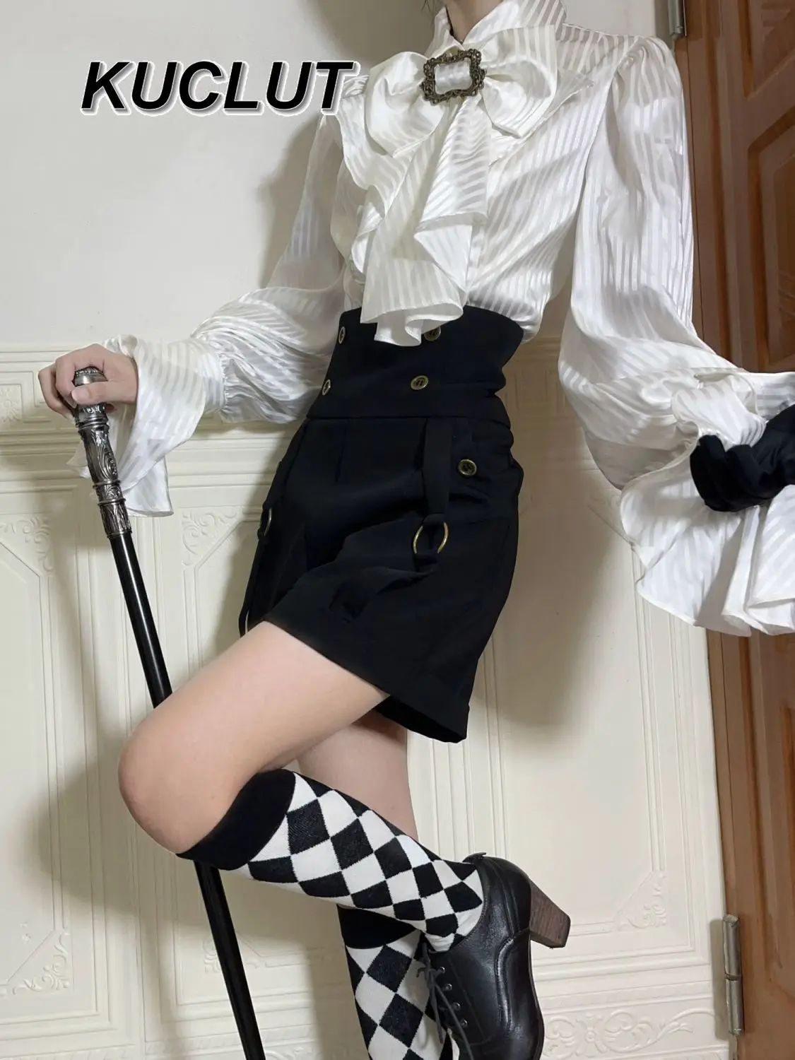 

Lolita Style Elegant Blouses Femme Retro Long Sleeve Shirt Stand Collar French Fashion 2025 New Spring Autumn Women's Tops