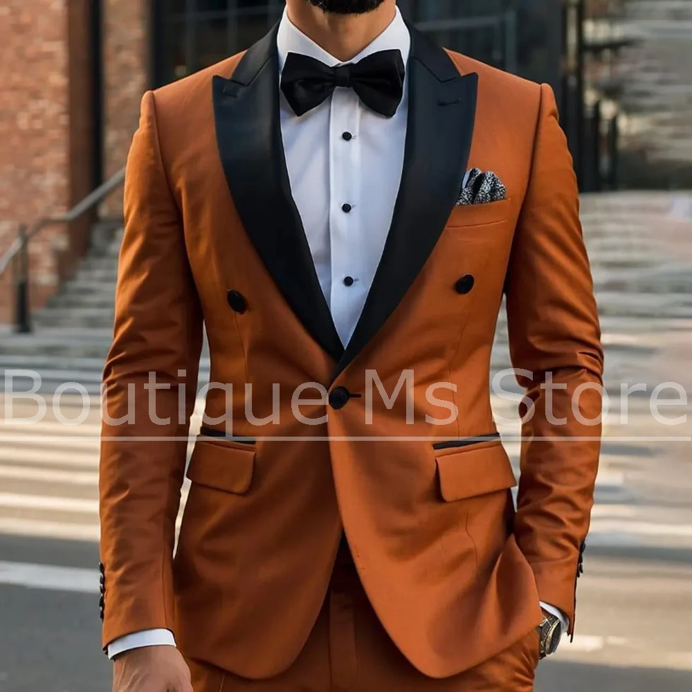 

Chic Men's Suit 2 Piece Slim Fit Fashion Peak Lapel Double Breasted Outfit Formal Wedding Party Prom Tuxedo Blazer Pants
