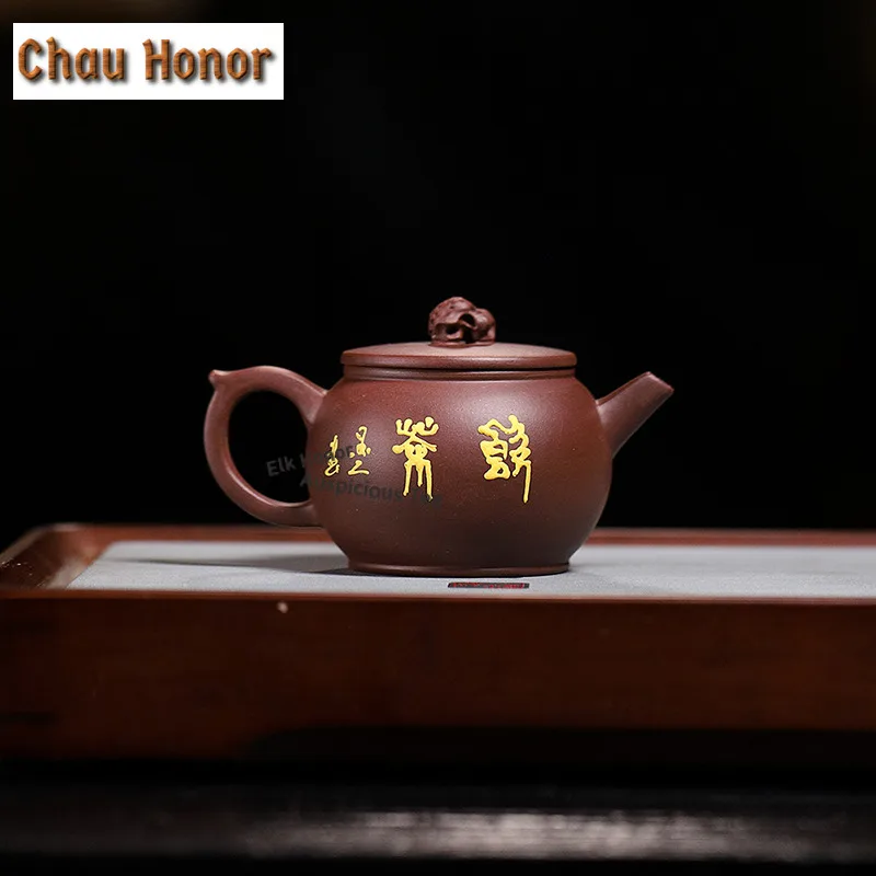 

160ml Creative Yixing Purple Clay Teapots Famous Artists Handmade Round Drum Pot Raw Ore Mud Kettle Zisha Tea Set Tea Items Gift