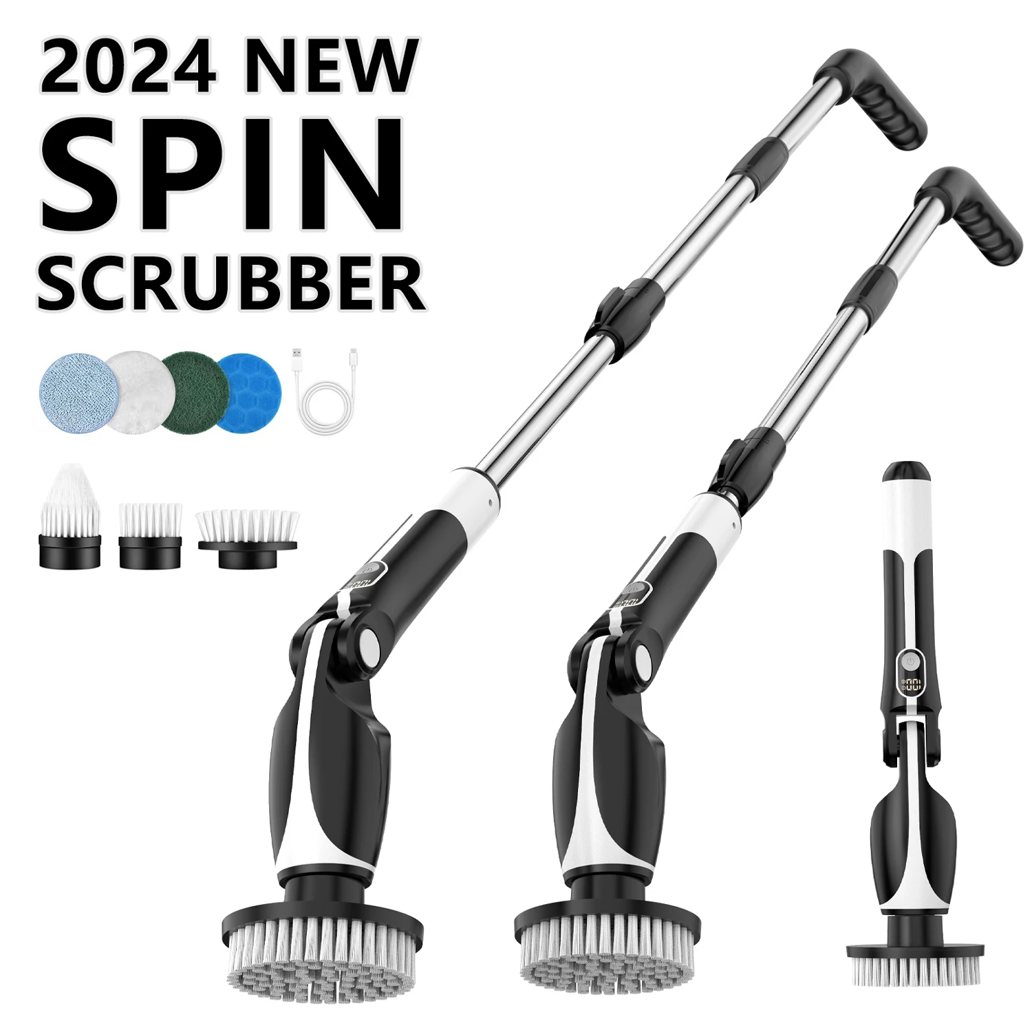 

Электрический вращающийся скруббер 2024, чистящая щетка, платный беспроводной скруббер с турбонаддувом и удлинительной ручкой, адаптивная щетка