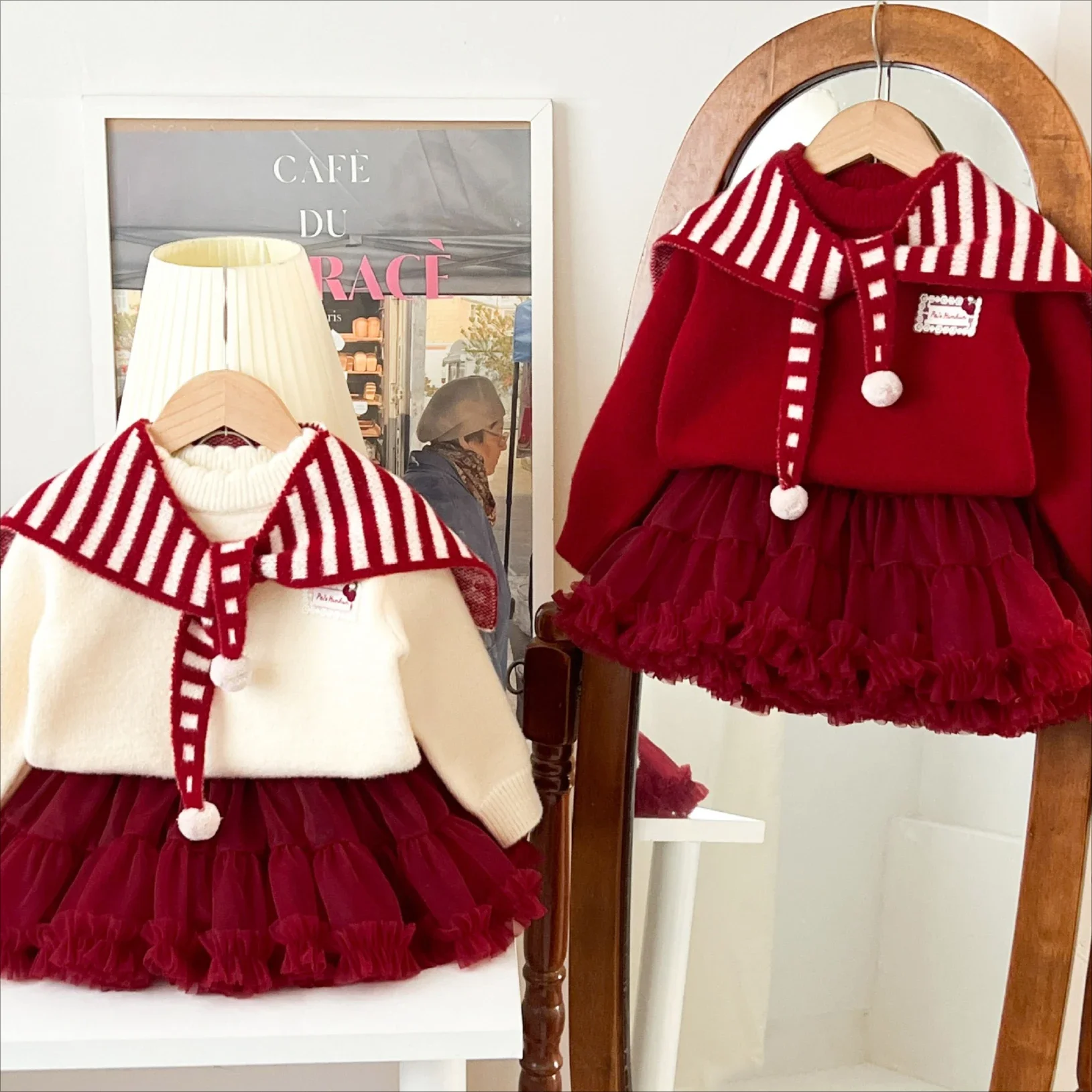 Girls Suit 2026 Spring And Autumn New Childrens Clothing Baby Girls Round Collar Letter Pull-out Sweater Puffy Skirt Two Sets