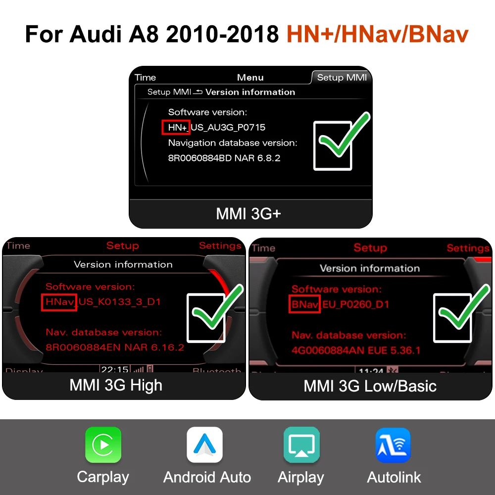 Draadloze Carplay Android Auto Decoder Box voor Audi A8 2010-2018 HN+ HNav BNav MMI 3G GPS Navi AirPlay Auto Module Mirror Link BT - afbeelding 1