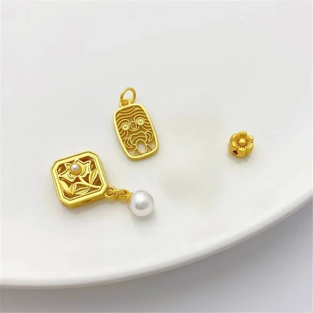 18K gouden holle vierkante bloem kraal hanger DIY armband ketting sieraden materiaal accessoires