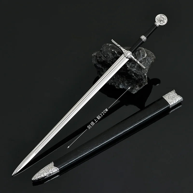22cm Witcher Geralt White Wolf Sword All Metal Sheathed Knife Toy Model Game Ornament Medieval Sword Katana Collection