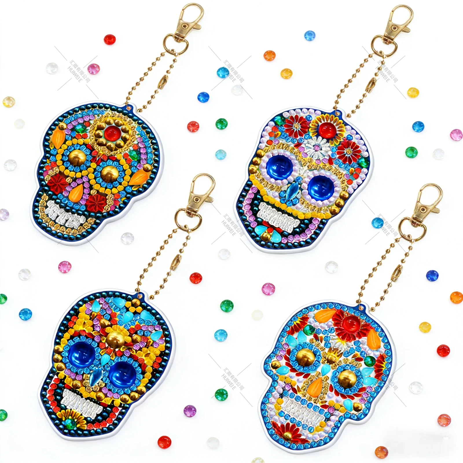 

Hot Selling Diamond Painting DIY Skull Keychains Day of the Dead Style Punk Style Rhinestone Art Craft Bag Charms for Gift