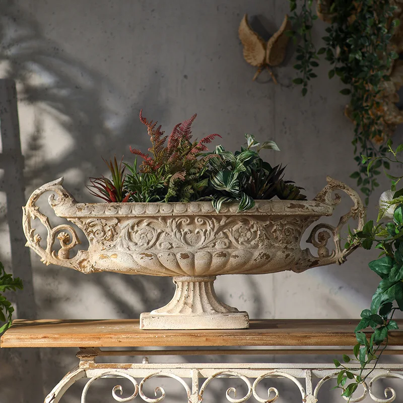 French retro old vase entry corridor aisle landscaping large flower pot partition decoration potted plants outdoor decoration