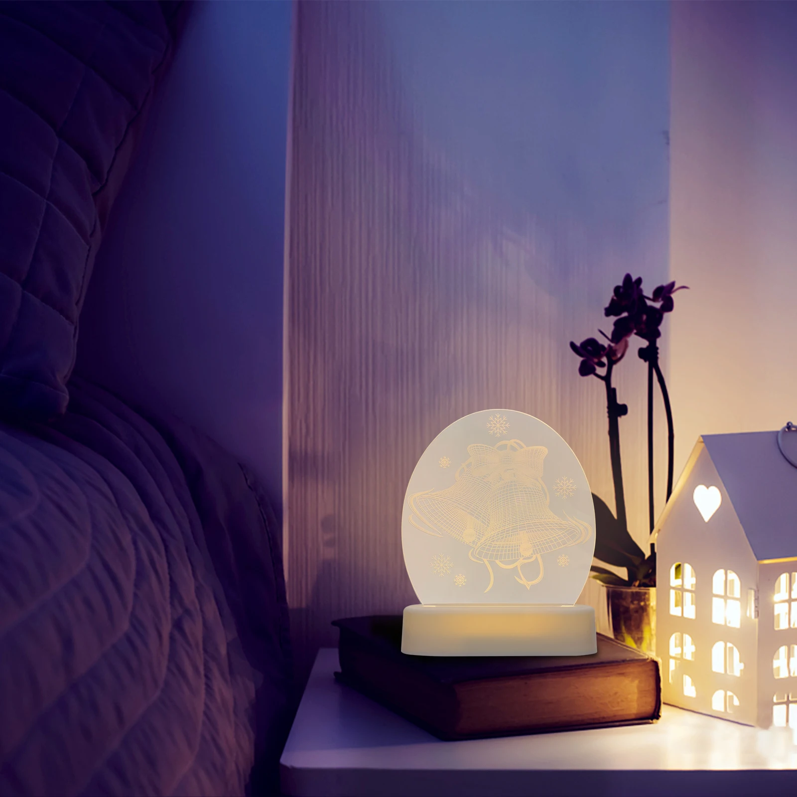 

Night Light Christmas Bell Lights Vibe Lamp Desk Bedside Desktop Operated