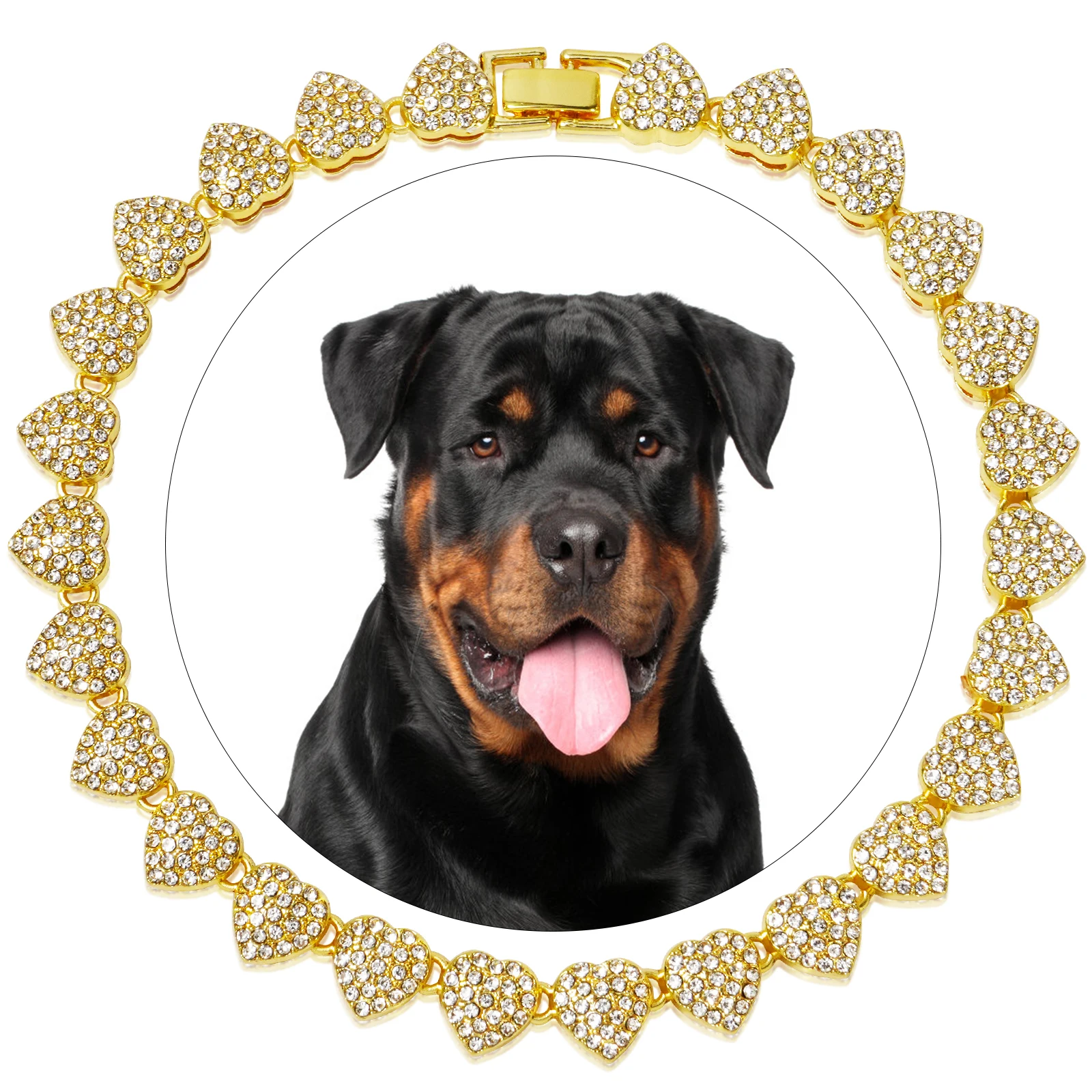 

Bling Jewelry Heart Diamond Dog Chain Collar Luxury 13MM Cuban Gold Chains for Dogs and Cats Necklace