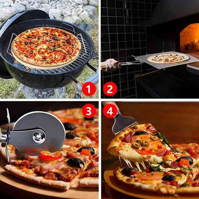 Pizza Stone Set-13 Inch Pizza Stone For Grill And Oven With Foldable Metal Pizza Peel And Accessories Set