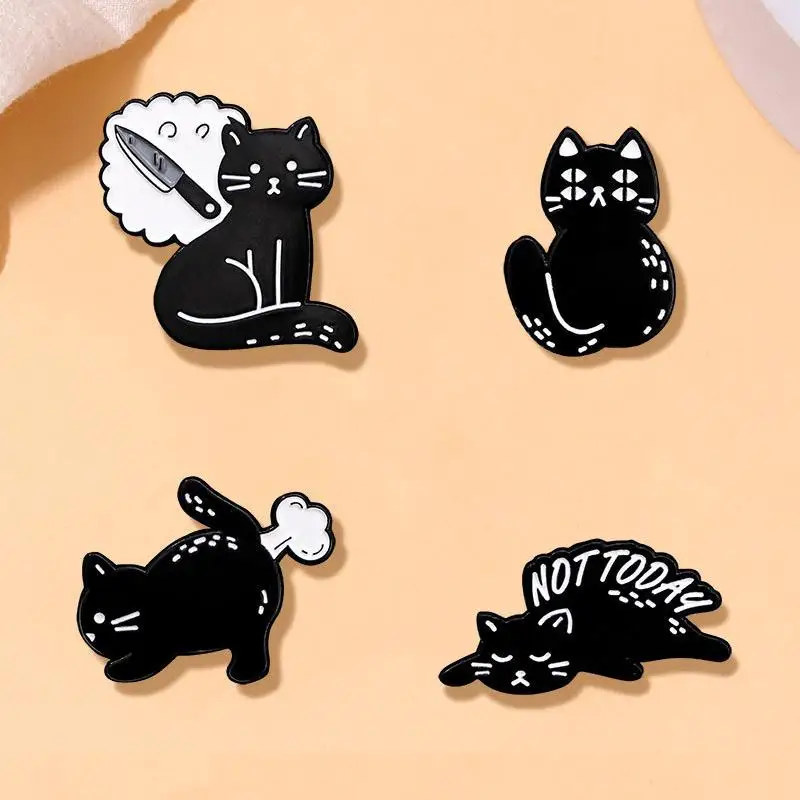 Cute Cartoon Black Cat Enamel Brooch Creative Animal Funny Alloy Lapel Pin Badge Backpack Clothing Hat Accessories