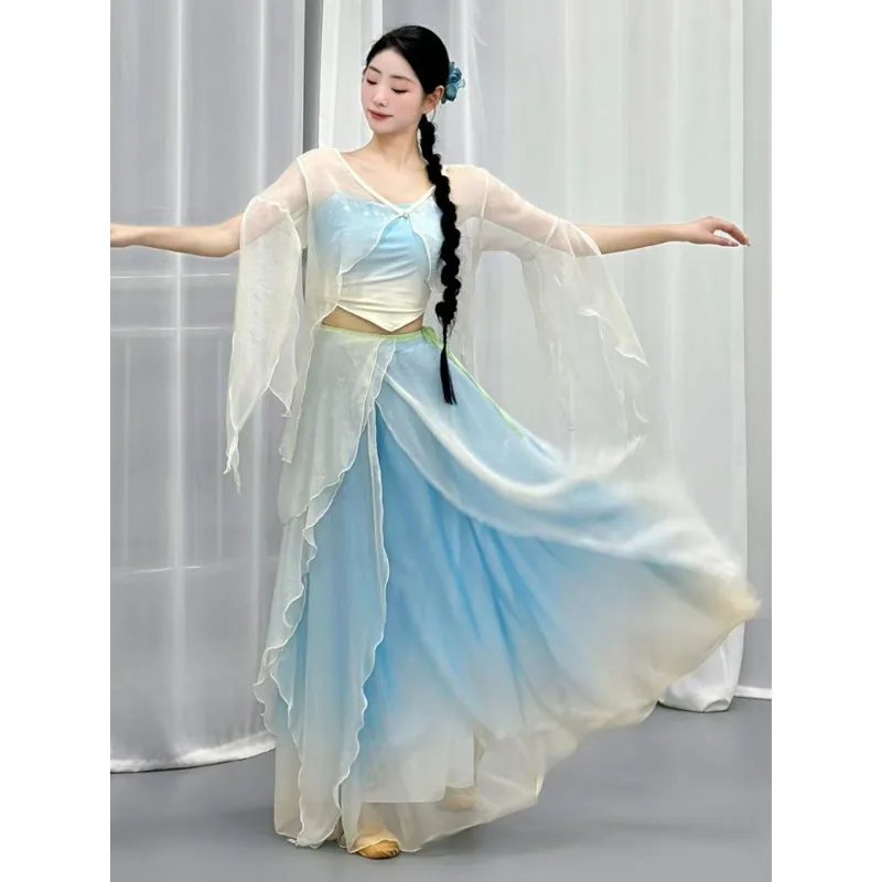 Classical Dance Costume - Flowing Chiffon Dress for Practice, Set of Gradually Changing Dance Posture Performance Outfit