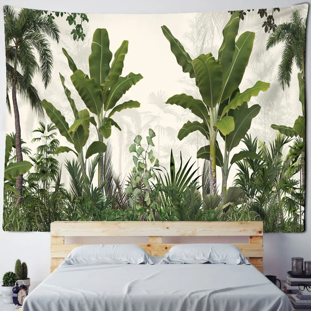 Vintage Banana Tree Tapestry Wall Haning Psychedelic Hippie Oil Painting Tapiz Tropical Plants Background Cloth Boho Decor