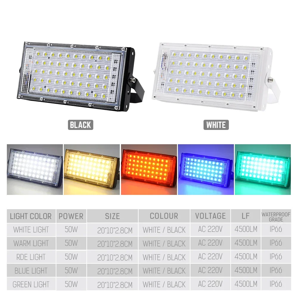 50/100W reflektor LED RGB 220V zewnętrzny projektor oświetleniowy IP66 wodoodporny światła odblaskowe reflektory LED czerwony zielony niebieski