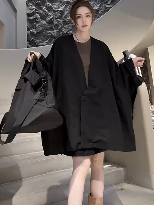 

plus Size 300 Pou Korean Sle Casual Pure Color Long Jaet Women's Loose Fit Autumn Winter Outerwear Trendy plus Size