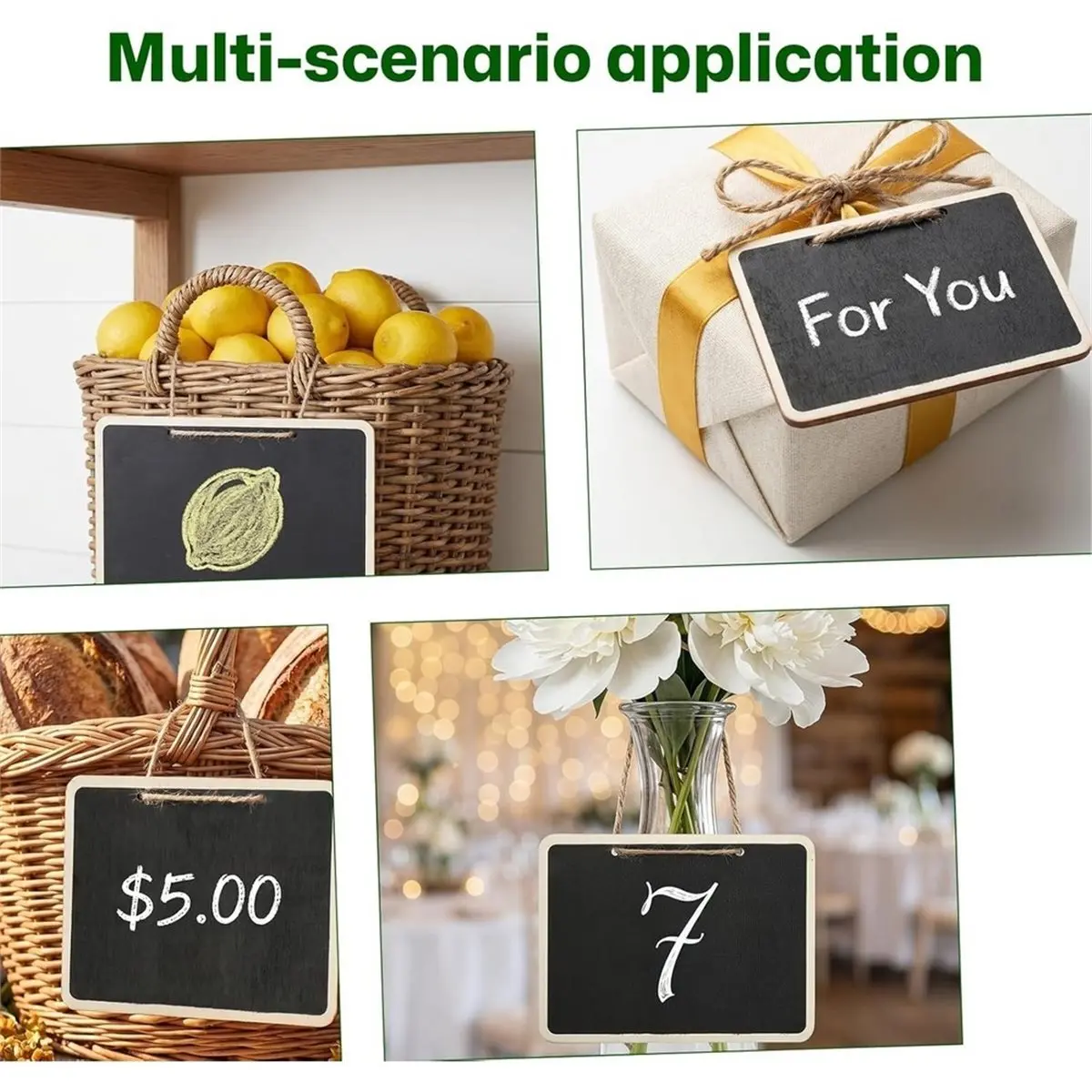 Multi-use Gear Pack of 20 Blackboard with Wooden Frame, 16 X 12 cm, Double-Sided Chalkboard for Hanging,Blackboard with String