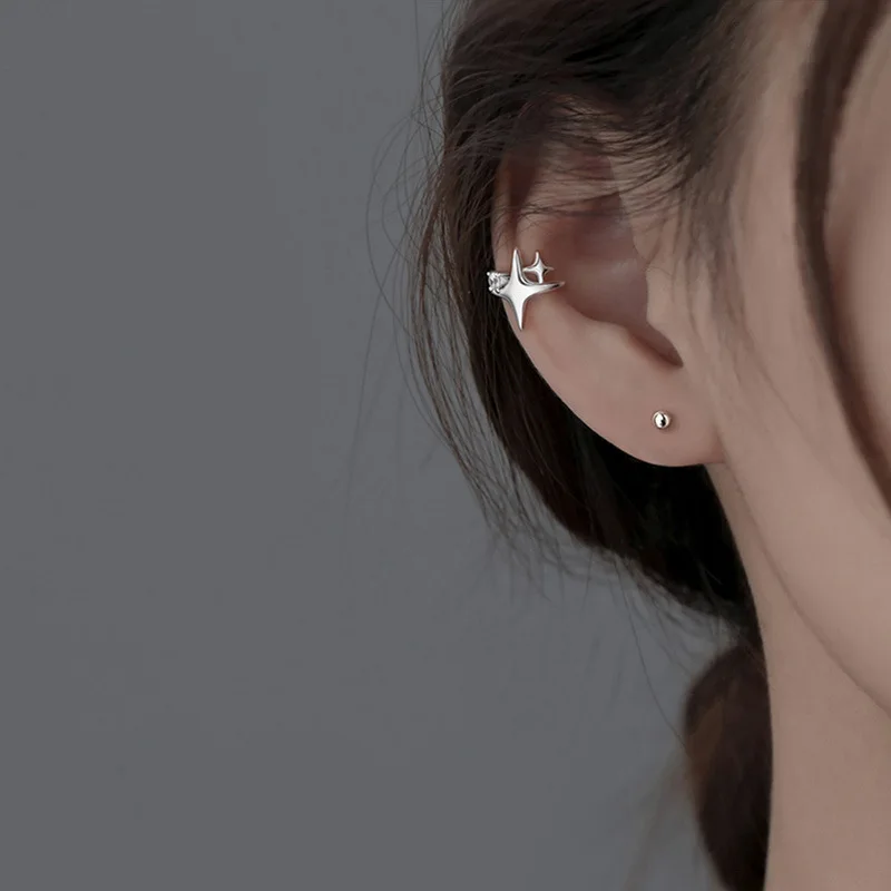 Korean Crystal Clip Earrings For Women Zircon Star Without Hole Jewelry Fake Earrings Single Ear Bone Clip Earings Ear Cuffs