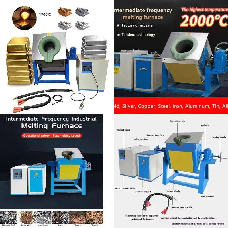 HCX Medium Frequency Induction Metal Melting Industrial Furnaces For Smelting 25 Kg Iron Stainless Steel Copper Brass Bronze