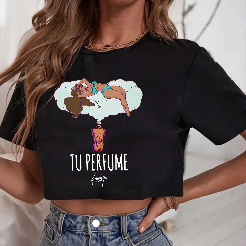 Karol G Tu Perfume 2025 قطع علوية قصيرة للنساء والفتيات واحة الحفل الموسيقي الموسيقى س الرقبة قميص غير رسمي هدية