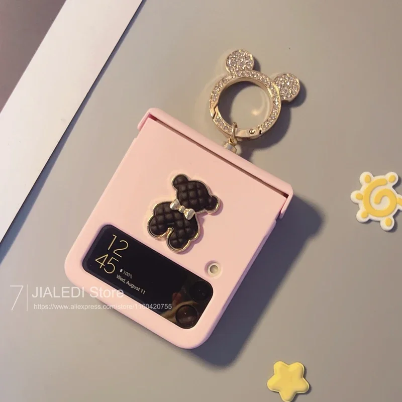 Rhinestone Ring Cute Rabbit Hinge Phone case For Samsung Galaxy Z Flip 3 4 5 6 flip6 7 7FE zflip5 Cover