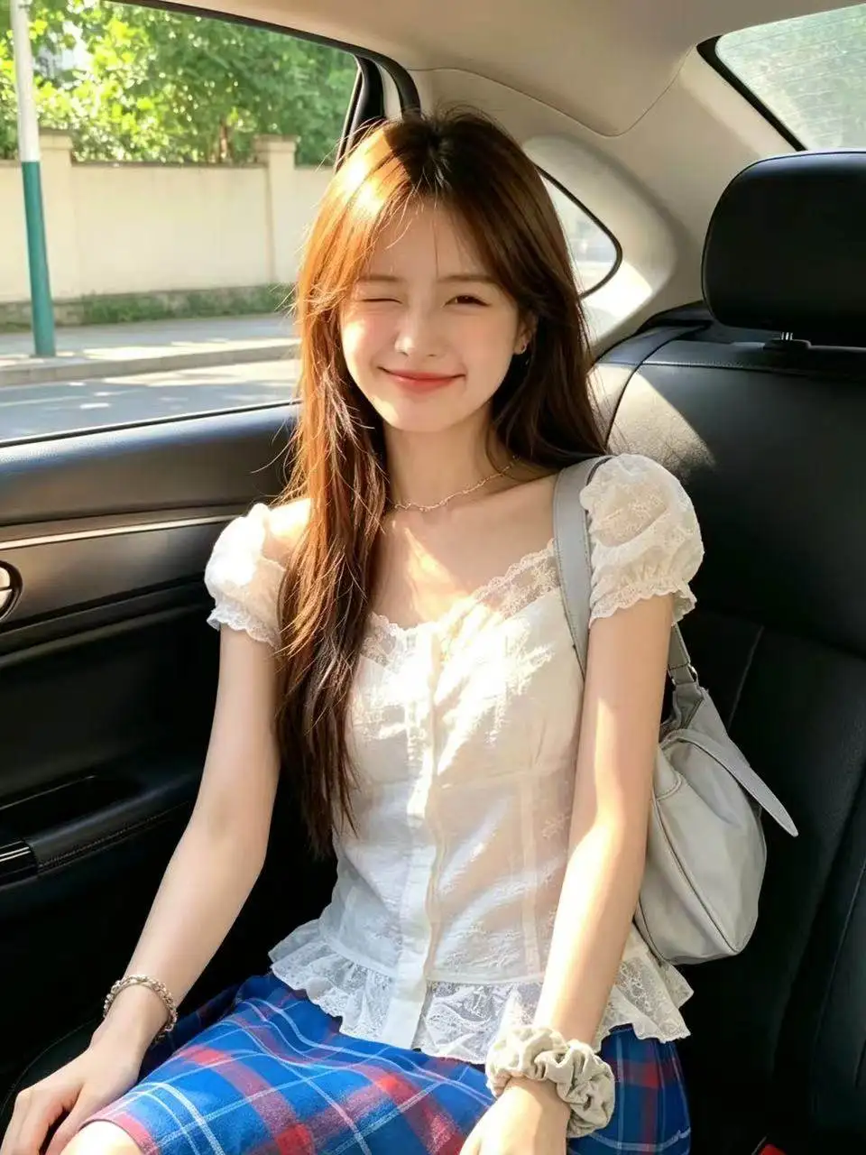 

Elegant Lace Trim Embroidered Bubble Sleeve Shirt Women's Slim Fit Short Sleeve Square Collar Top Korean Style Commute Wind