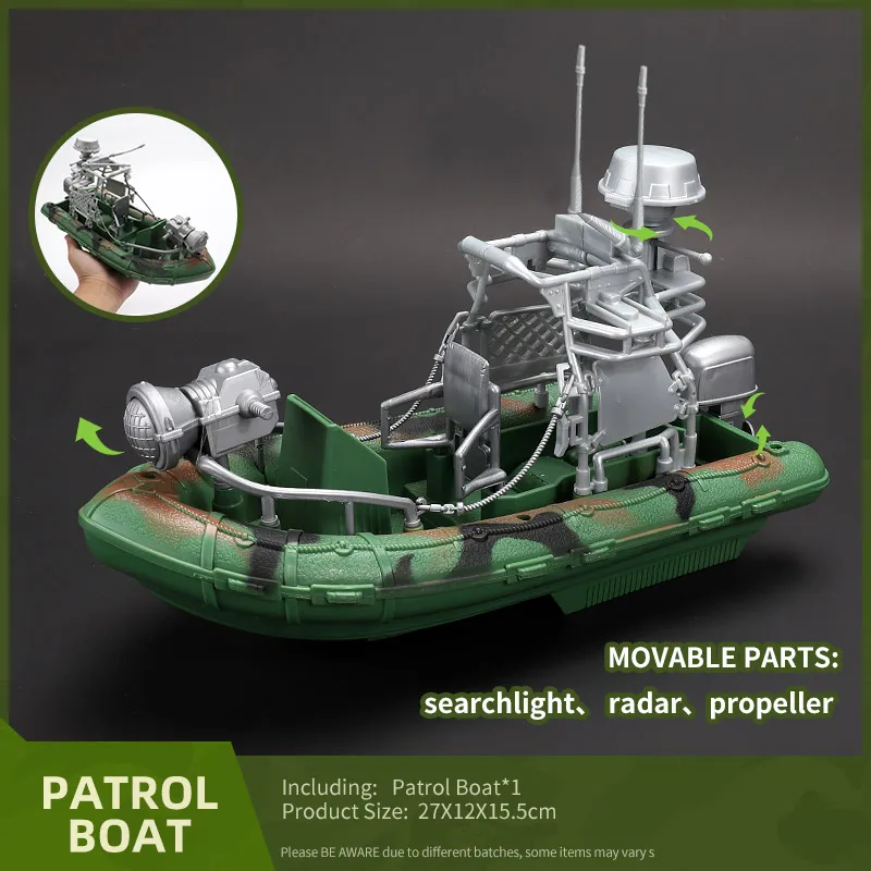 ViiKONDO Military Vehicle Model Kit Toy Patrol Boat Movable Parts Compatible 1/18 Action Figures Fun Army Men Wargame Boy Gift