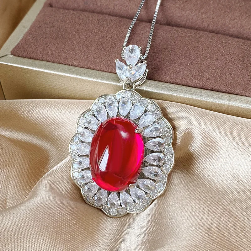 Jewelry Gold-Plated Ice Fluorescent Red Corundum Green Chalcedony Elegant Set 13*18