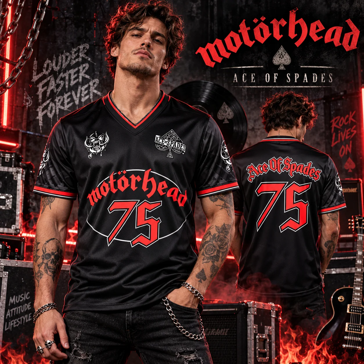 3D Printed New Motorhead Ace of Spades 75 Rock V-Neck Jersey Y2K Graphic Print Sport Tee Men's T-shirt  Children's T-shirt Cheap