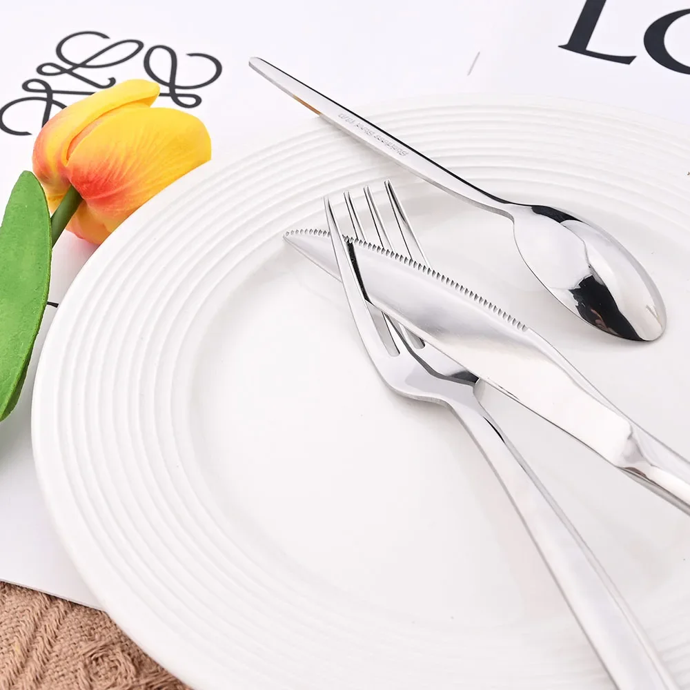 4pcs Silver Stainless Steel Tableware Set Knife Fork Coffee Spoon Dinnerware Western Mirror Cutlery Home Kitchen Party Flatware