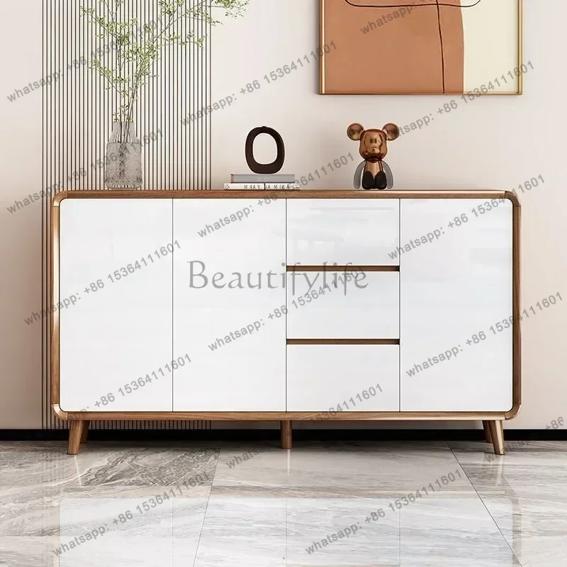 LDModern Kitchen Cabinet Decorative Storage Cabinet with 4 Fluted Drawers and Adjustable Shelves Wooden Bookcase