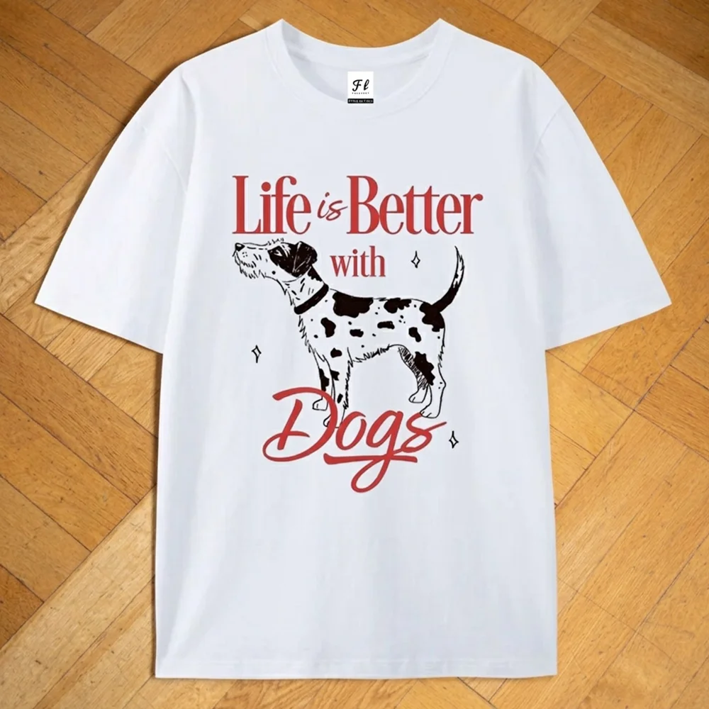 Women Graphic T Shirt Life is Better with Dogs Print Short Sleeve Tee Jack Russell Terrier Dog Lover Casual Cotton Summer Tops