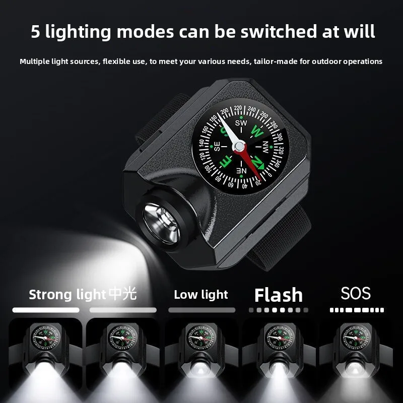 

Active Safety Wrist Light -Hands-Free LED Spotlight with Built-in Compass, Rechargeable & Durable for Trail Running, Emergencies