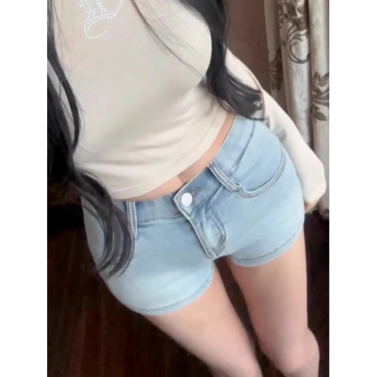 

Ретро-шорты из денима с низкой талией в американском стиле для женщин, летние облегающие укороченные шорты-юбка А-силуэта, сексуальные повседневные брюки для девушек
