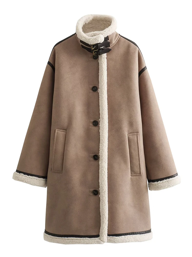 Kar & Otza-2024 autunno e inverno nuova moda donna ispessimento caldo lungo doppio lato bottone Stand colletto cappotto