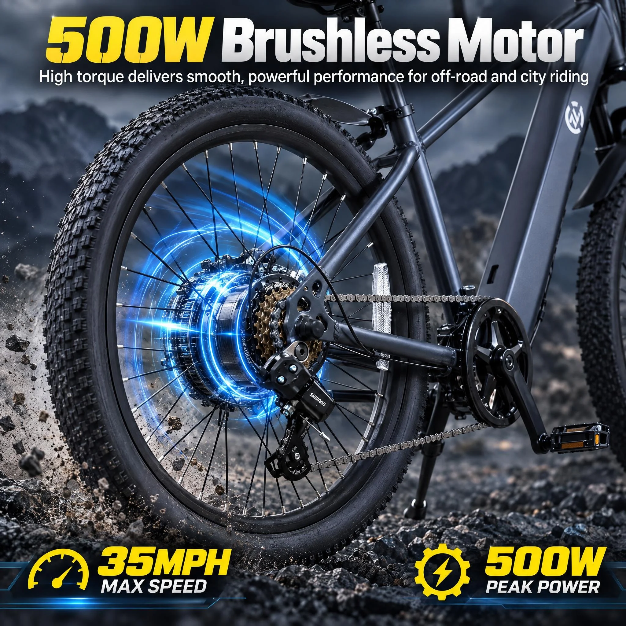 Rugged Adventure Off-Road Bicycle for Adults, 500W Powerful Motor Conquers Hilly & Muddy Ground, 24 Inch Puncture-Proof Tires Improve Off-Road Reliability, Reliable Dual Disc Brakes, Large 48V 10.4Ah Battery, Perfect Present for Outdoor Adventurers