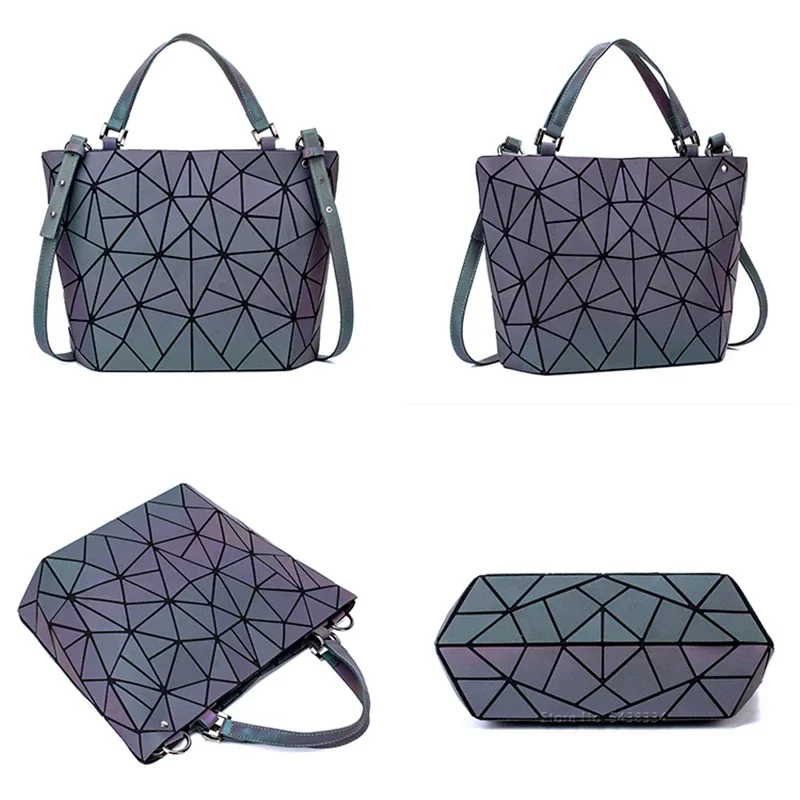 Luminous  big bag Holographic reflective geometric bags for women 2024 Quilted Shoulder Bags female Handbags bolsa feminina