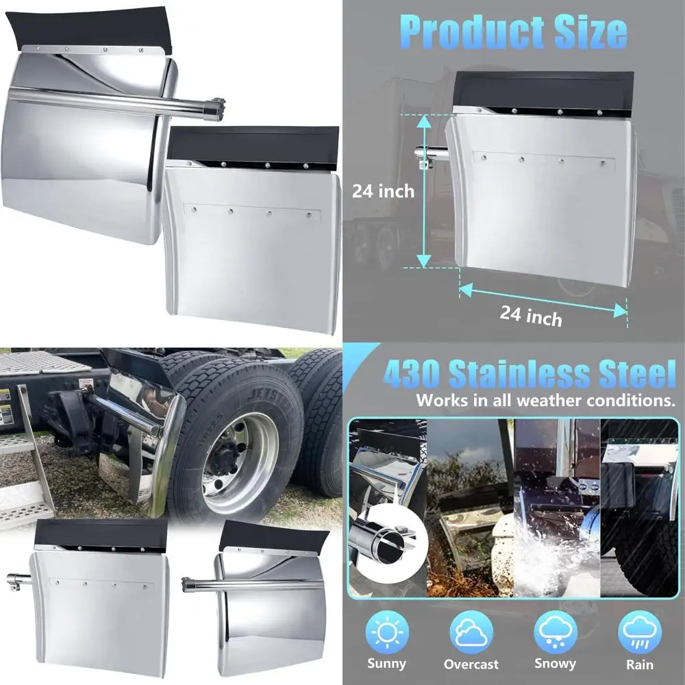 

Quarter Fenders for Semi Truck 24"x24", Stainless Steel Quarter Fenders, With Tube Bracket and Single Bolt Mounting Brackets Har