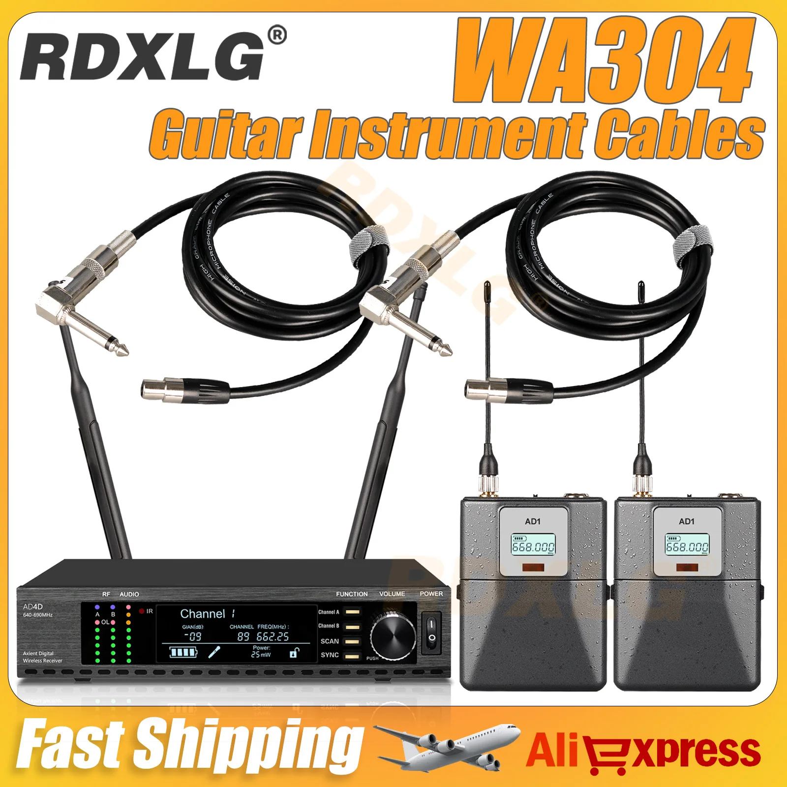 RDXLG AD4D WA304/302 Instrument Cables Professional Dual Channel Guitar Bass Wireless System Transmitter And Receiver ,For Band