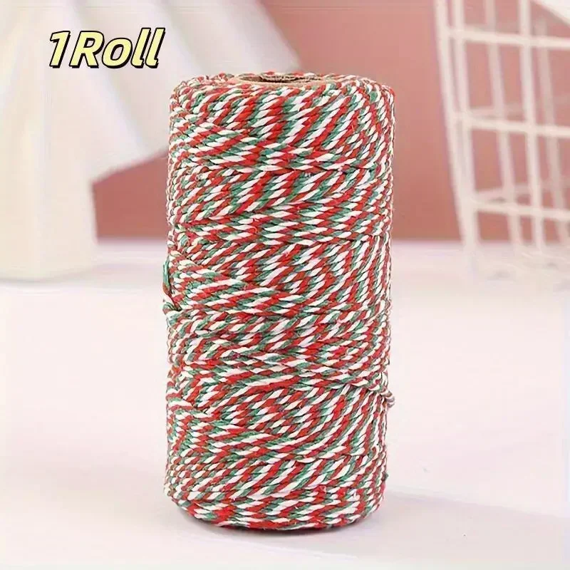 1 Rolle/2 Rollen Geschenkverpackungsband, handgewebtes DIY-Seil, weiß, rot, grün – sehr gut geeignet für Geschenkverpackungen und Heimwerkerarbeiten – Detail 5