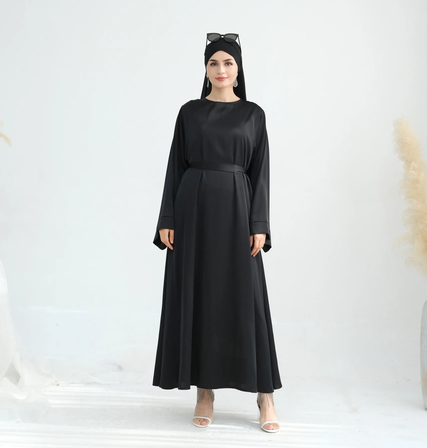Muslim Women Hijab Dress Satin Abaya Scarf Robe Ramadan Modest Prayer Islamic Clothing Robe Eid Jalabiya Kaftan Caftan Marocain