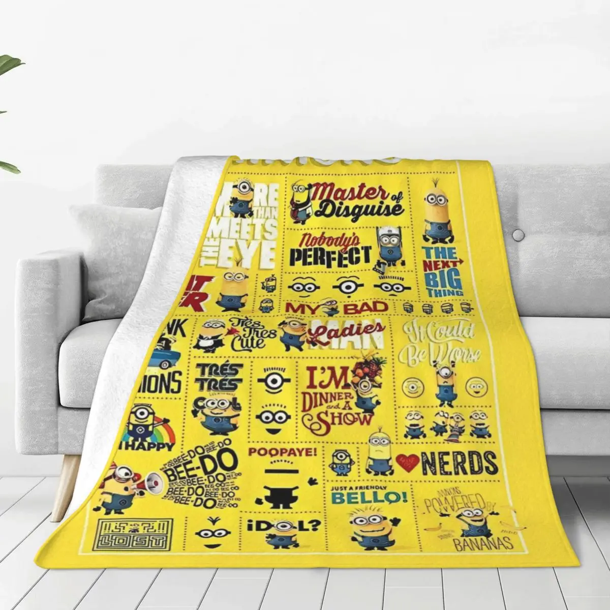 Manta muy cálida de dibujos animados de Minions, manta de felpa de oficina con ojos grandes amarillos, colcha de franela para silla divertida, funda para sofá cama